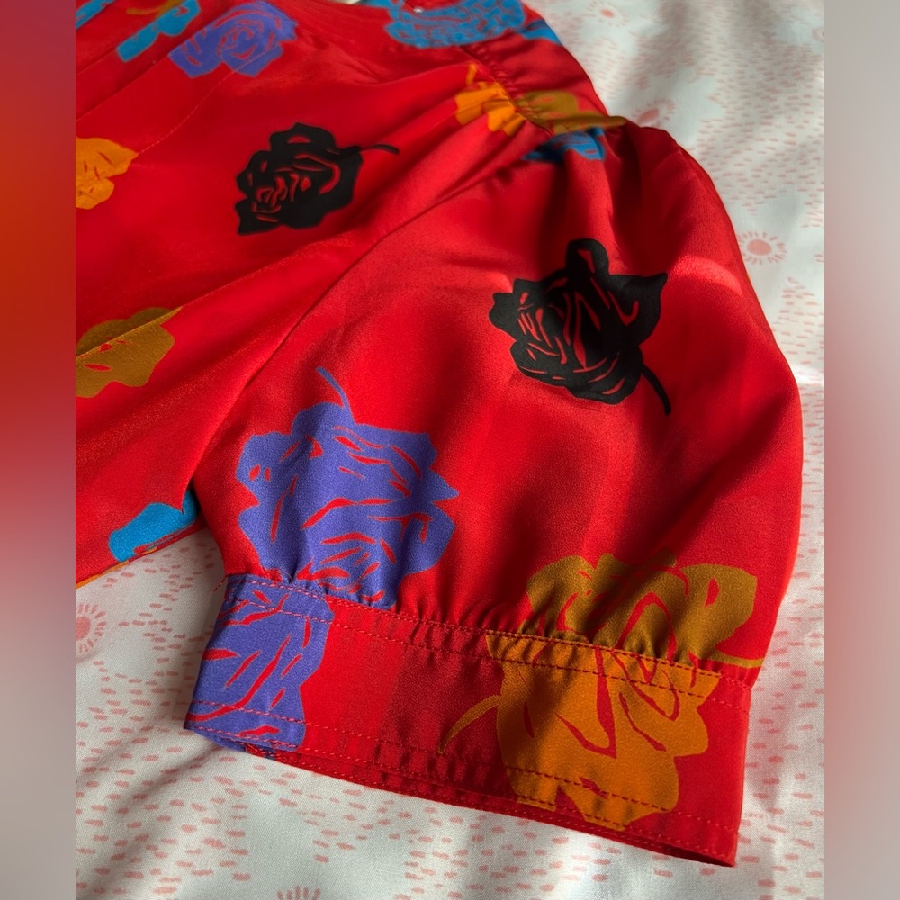 VINTAGE 1980s Albert Nipon Red Dress with Multicolor Floral Pattern Size 4 Korea - Picture 6 of 13